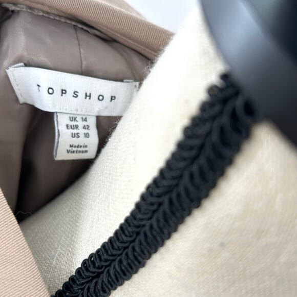 TopShop Belted Jacket Long Blazer 10 NWOT Tan Khaki Jacket Women's Academia Corp - Picture 7 of 9